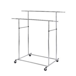 15022026699167b730fef.jpeg Dual Bar Tubular Metal Frame Garment Rack with Casters, Chrome