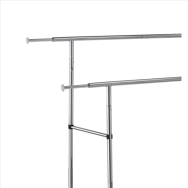 Dual Bar Tubular Metal Frame Garment Rack with Casters, Chrome