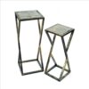 15022026699167f6e8f38.jpeg Stone Top Plant Stand with Geometric Base, Set of 2, Black and Gray