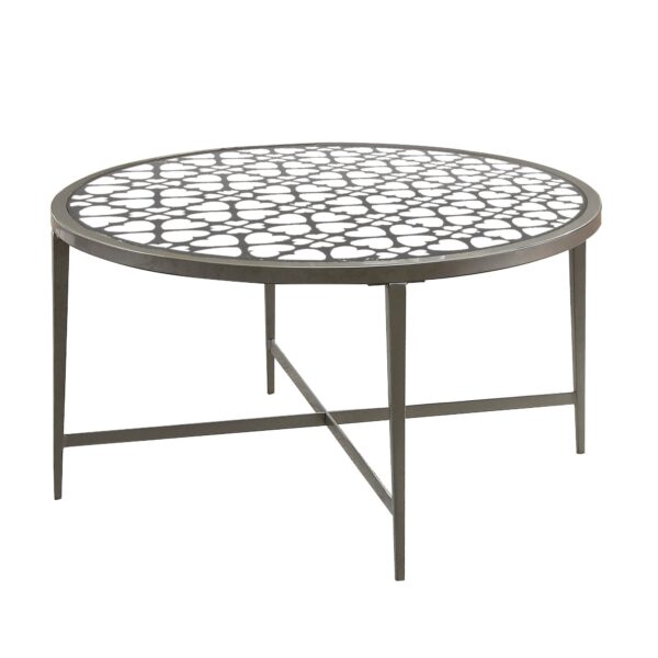 15022026699167fcf2147.jpeg Round Glass Top Coffee Table with X Support Metal Base, Silver