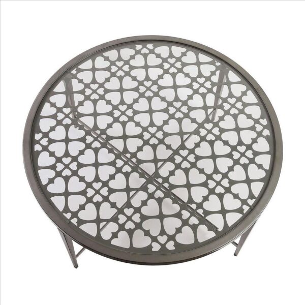 1502202669916803a4e8a.jpeg Round Glass Top Coffee Table with X Support Metal Base, Silver