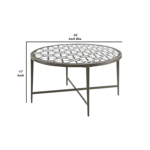 150220266991680765a35.jpeg Round Glass Top Coffee Table with X Support Metal Base, Silver