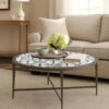 1502202669916808f3d6e.jpeg Round Glass Top Coffee Table with X Support Metal Base, Silver