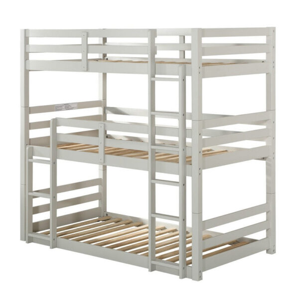 Twin Size 3 Tier Wooden Bunk Bed with Ladder, White