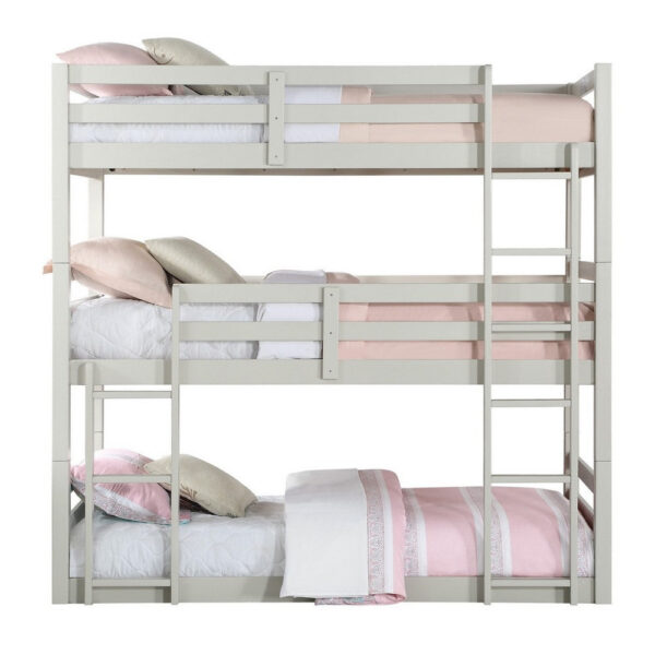 Twin Size 3 Tier Wooden Bunk Bed with Ladder, White