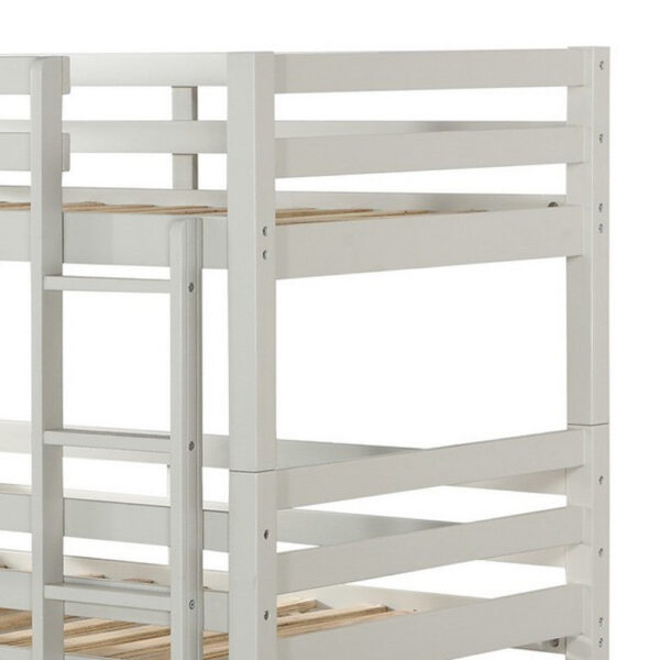 Twin Size 3 Tier Wooden Bunk Bed with Ladder, White