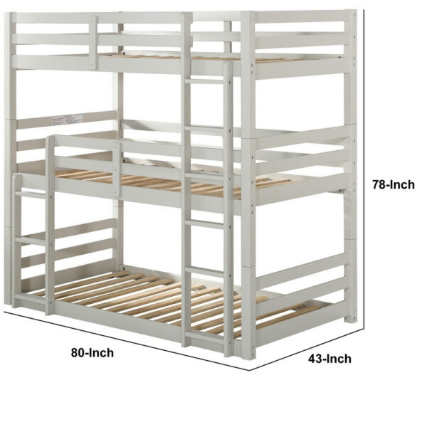 Twin Size 3 Tier Wooden Bunk Bed with Ladder, White
