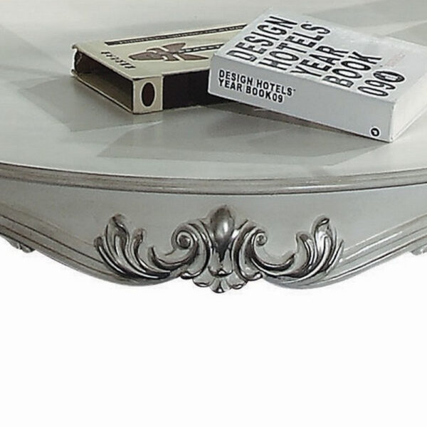 Curved Glass Top Coffee Table with Open Shelf, White