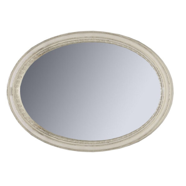 Oval Shaped Wooden Mirror with Molded Details, Antique White