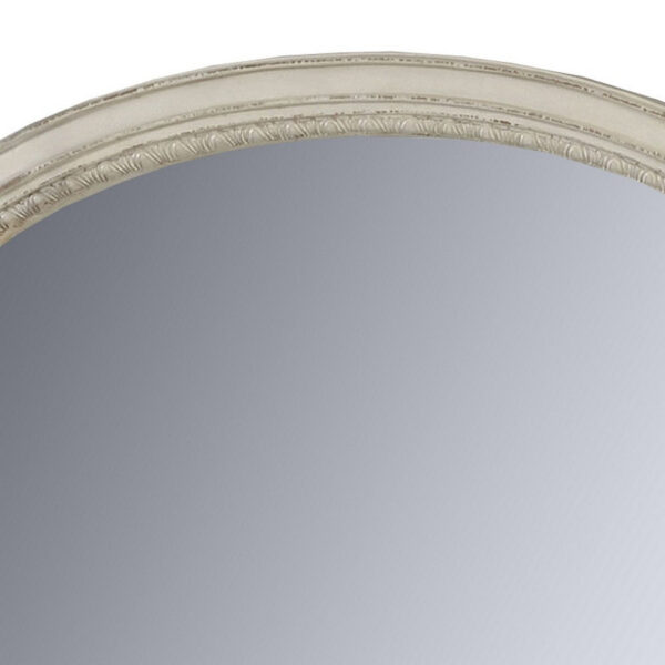 Oval Shaped Wooden Mirror with Molded Details, Antique White
