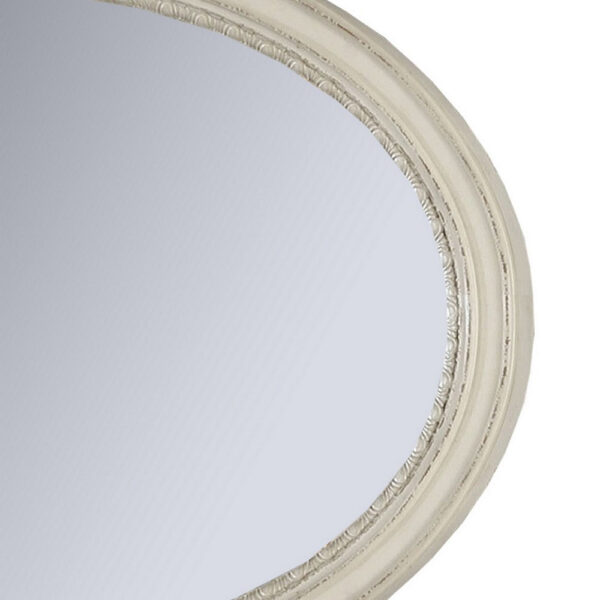 Oval Shaped Wooden Mirror with Molded Details, Antique White