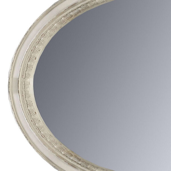 Oval Shaped Wooden Mirror with Molded Details, Antique White