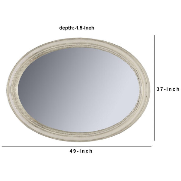 Oval Shaped Wooden Mirror with Molded Details, Antique White