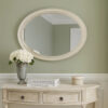 Oval Shaped Wooden Mirror with Molded Details, Antique White