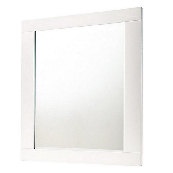 Contemporary Square Wooden Mirror with Mounting Hardware, White