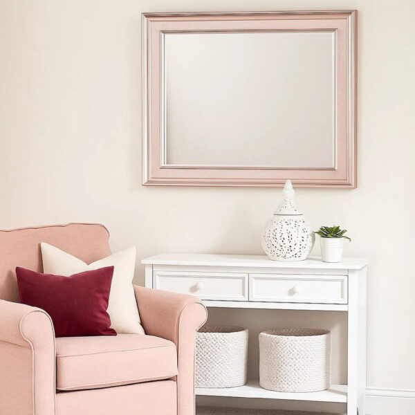 64 Inch Contemporary Style Wooden Frame Mirror, Rose Pink