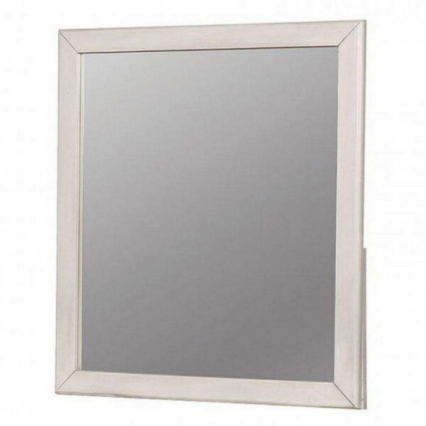 32 Inch Transitional Style Wooden Frame Mirror, White