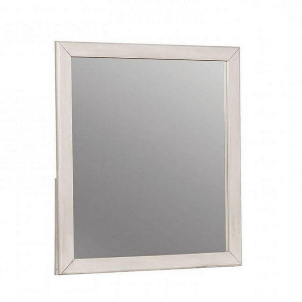32 Inch Transitional Style Wooden Frame Mirror, White