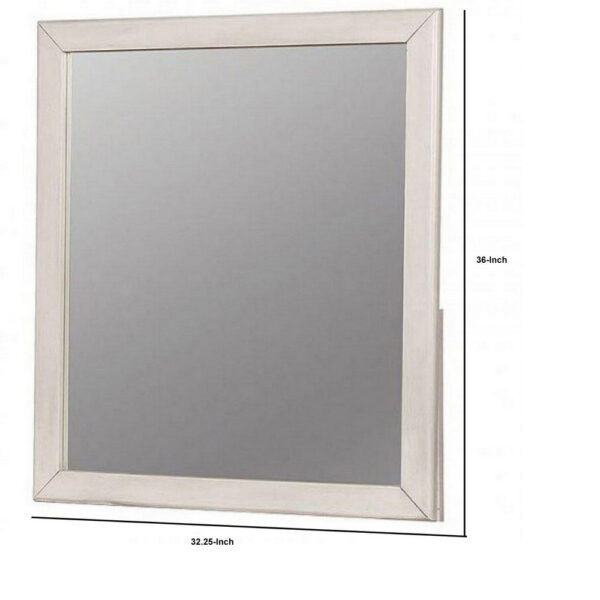 32 Inch Transitional Style Wooden Frame Mirror, White