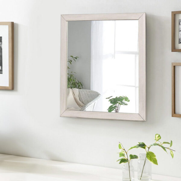 32 Inch Transitional Style Wooden Frame Mirror, White