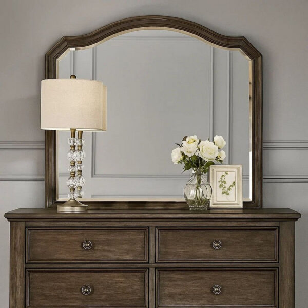 43.5 Inches Scalloped Mirror with Molded Details, Brown