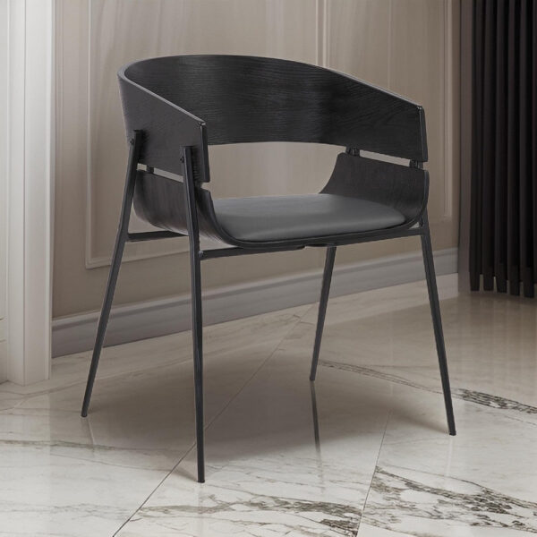 18.5 Inches Round Back Leatherette Dining Chair, Set of 2, Black