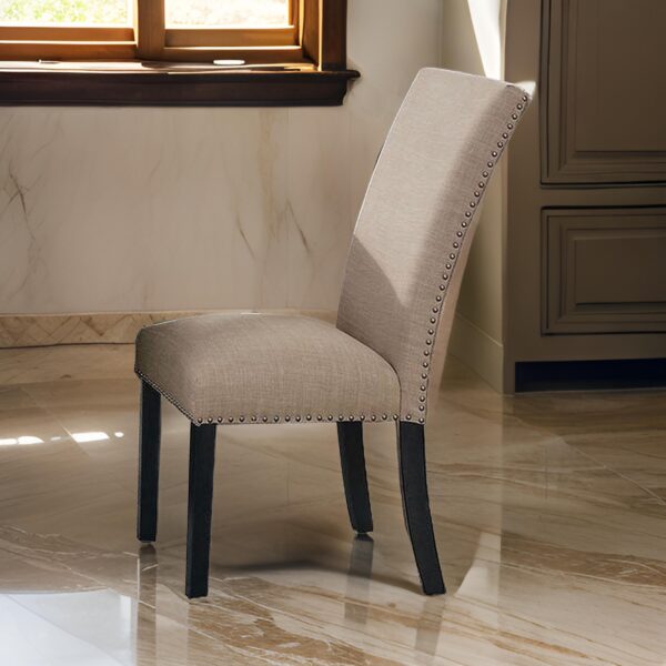 15022026699169826ed41.jpeg Wooden Side Chairs with Nailhead Trims, Set of 2, Beige and Black