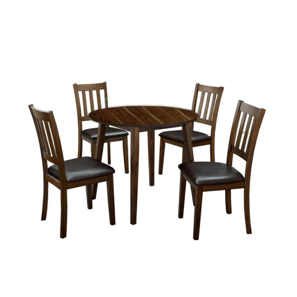 Wooden Dining Table with Ladder Back Style Chairs, Set of 5, Brown