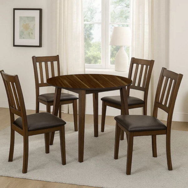 Wooden Dining Table with Ladder Back Style Chairs, Set of 5, Brown
