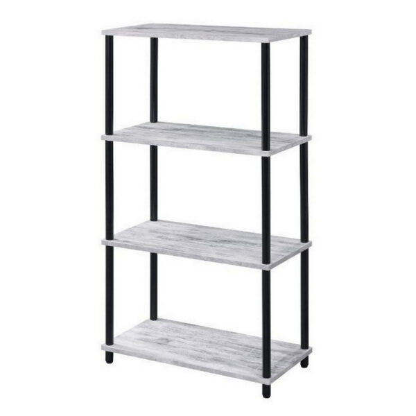 15022026699169a80c419.jpeg 4 Tier Design Bookshelf with Metal Tubular Legs, Antique White