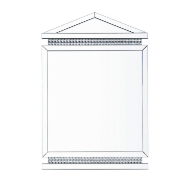 Rectangular Mirror Wall Decor with Faux Crystals and Triangular Top, Silver