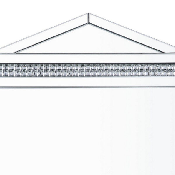 Rectangular Mirror Wall Decor with Faux Crystals and Triangular Top, Silver