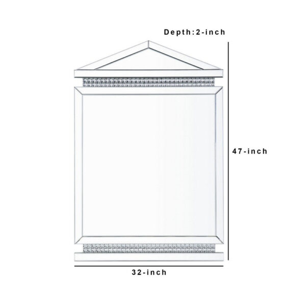 Rectangular Mirror Wall Decor with Faux Crystals and Triangular Top, Silver