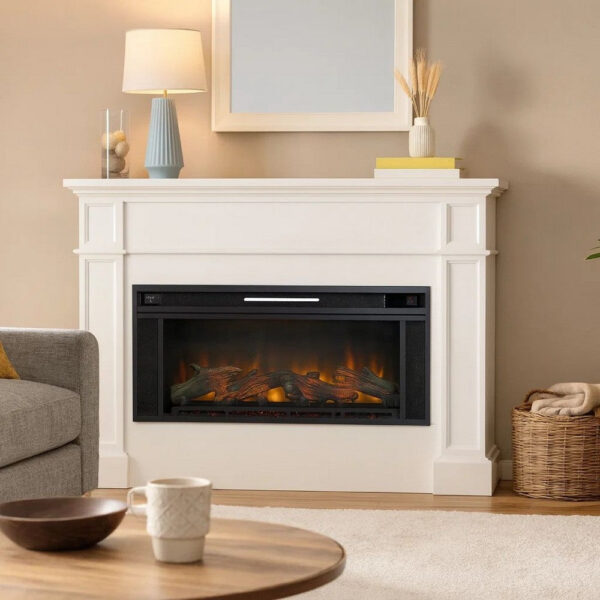 43 Inches Electric Fireplace Insert with Log Set Look, Black