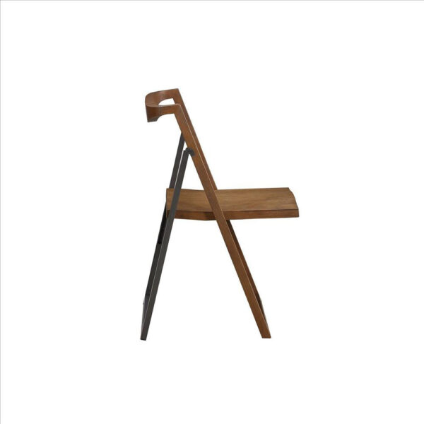 Curved Trim Panel Back Foldable Chair, Set of 2, Brown