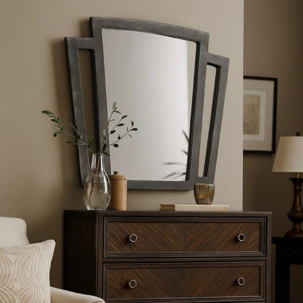 Tapered Fabric Frame Mirror with Mounting Hardware, Dark Gray