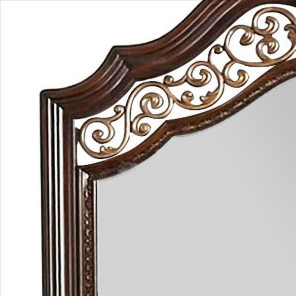 1502202669916a8f3aac9.jpeg Molded Wooden Frame Mirror with Ornate Detailing, Brown By Casagear Home