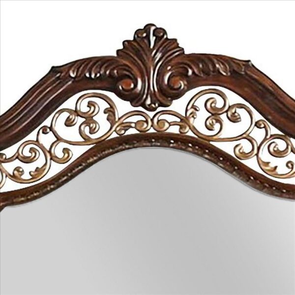 1502202669916a90b72d1.jpeg Molded Wooden Frame Mirror with Ornate Detailing, Brown By Casagear Home