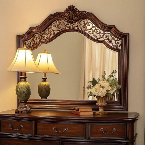 1502202669916a96916b6.jpeg Molded Wooden Frame Mirror with Ornate Detailing, Brown By Casagear Home