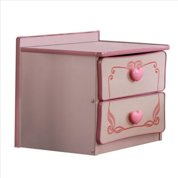 1502202669916abb52a0d.jpeg 2 Drawer Wooden Nightstand with Heart Knob Pulls, Pink