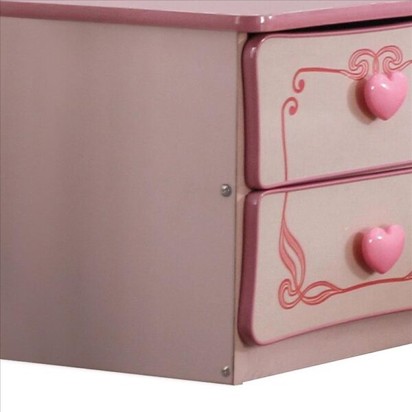 1502202669916abfa8a34.jpeg 2 Drawer Wooden Nightstand with Heart Knob Pulls, Pink