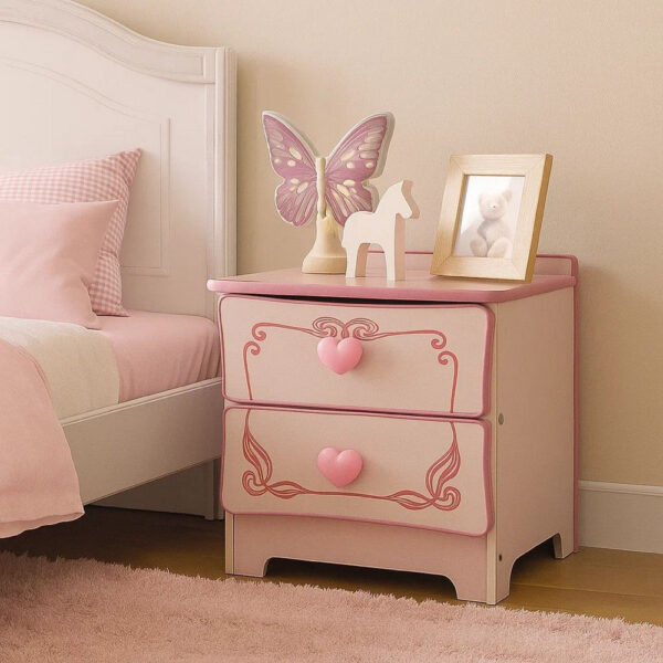 1502202669916ac28127b.jpeg 2 Drawer Wooden Nightstand with Heart Knob Pulls, Pink