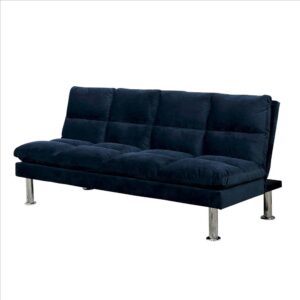 1502202669916ac5c9e80.jpeg Futon Sofa with Tufted Padded Seating and Metal Legs, Blue