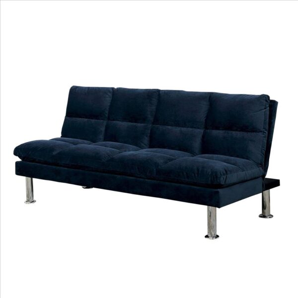 1502202669916ac5c9e80.jpeg Futon Sofa with Tufted Padded Seating and Metal Legs, Blue