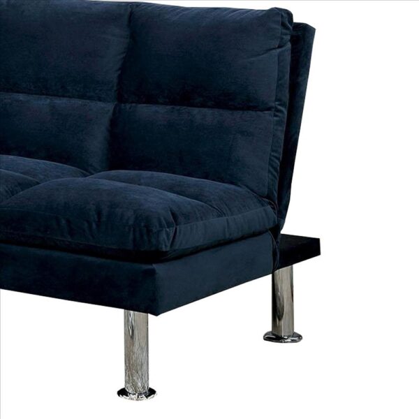 1502202669916ac75b9cc.jpeg Futon Sofa with Tufted Padded Seating and Metal Legs, Blue
