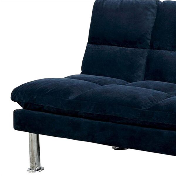 1502202669916aca1e3eb.jpeg Futon Sofa with Tufted Padded Seating and Metal Legs, Blue