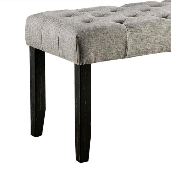 48 Inches Bench with Tufted Seat and Chamfered Legs, Light Gray
