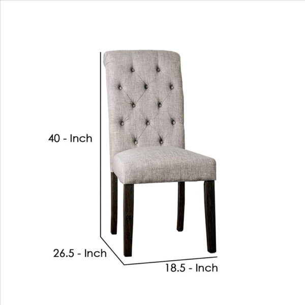 Side Chair with Button Tufted Backrest, Set of 2, Gray