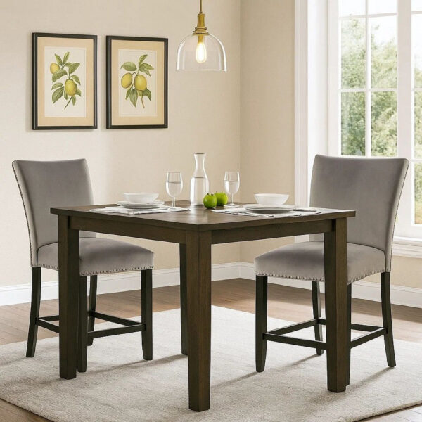 Counter Height Side Chair with Padded Seating, Set of 2, Gray