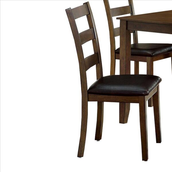 5 Piece Dining Table Set with Leatherette Seating, Brown
